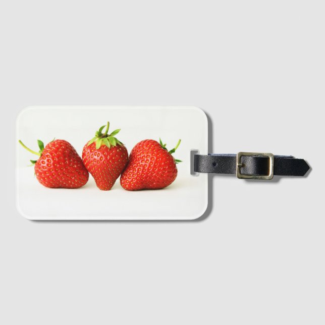 Étiquette À Bagage Trois fraises sur blanc bc ltcnm (Devant Horizontal)