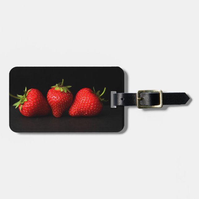 Étiquette À Bagage Trois Fraises Sur Cd Noir Ltcnm (Devant horizontal)