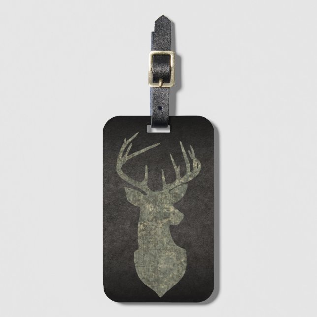 Étiquette À Bagage Trophée Regal Buck Deer Silhouette au Camouflage (Devant Vertical)