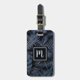 Étiquette À Bagage Tropical bleu marine feuille de palme monogramme m