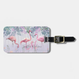 Étiquette À Bagage Tropical Cute Family Flamants roses Roses Aquarell