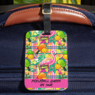 Étiquette À Bagage Tropical Flamingo Pickleball 