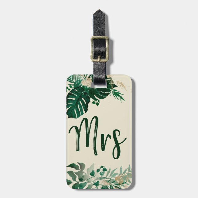 Étiquette À Bagage Tropical Foliage Bride Trendy Mrs Honeymoon Travel (Devant Vertical)