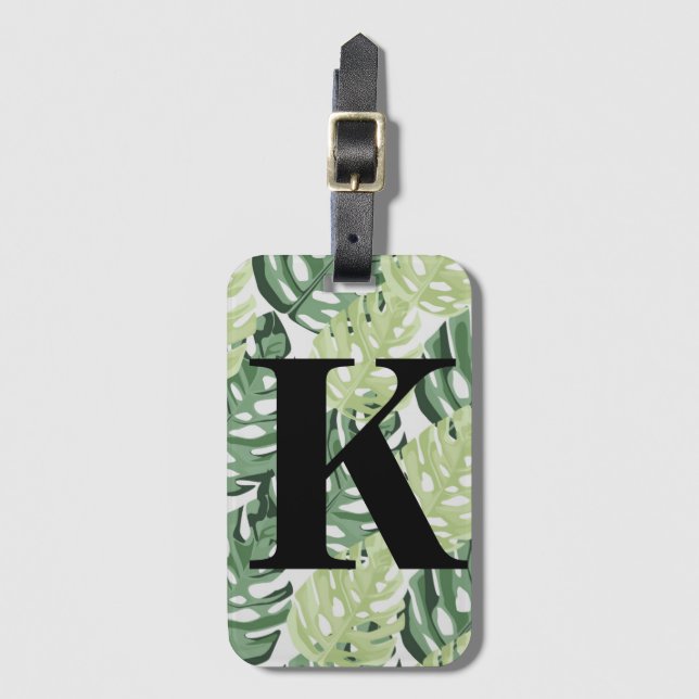 Étiquette À Bagage Tropical Green Jungle Monstera Feuille Motif (Devant Vertical)