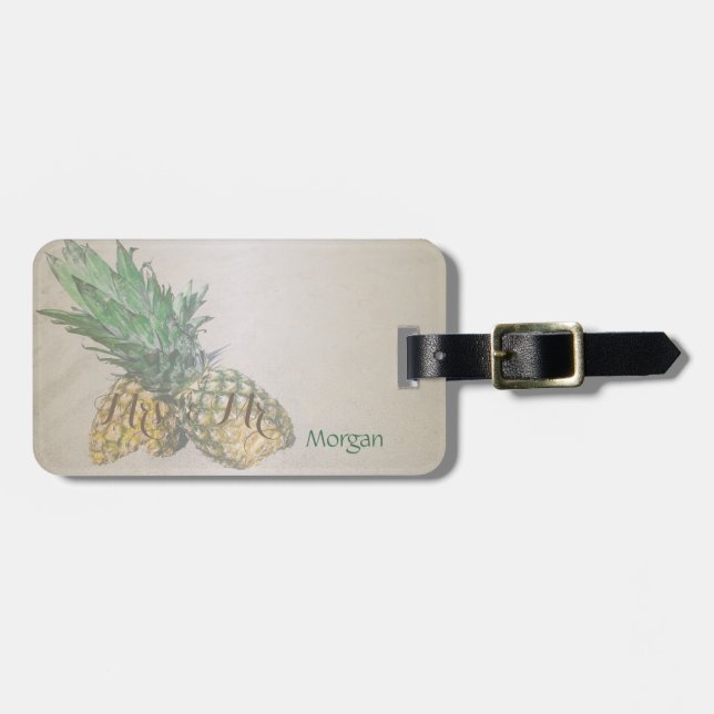 Étiquette À Bagage Tropical, Sable, Ananas Personnalisé (Devant horizontal)
