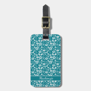 Étiquette À Bagage Tropical Turquoise Turquoise Bleu Floral