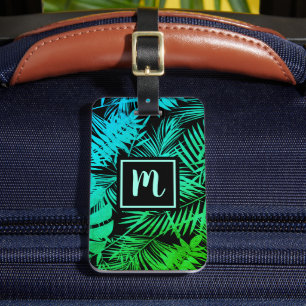 Étiquette À Bagage Tropical vert turquoise feuille de palme moderne c