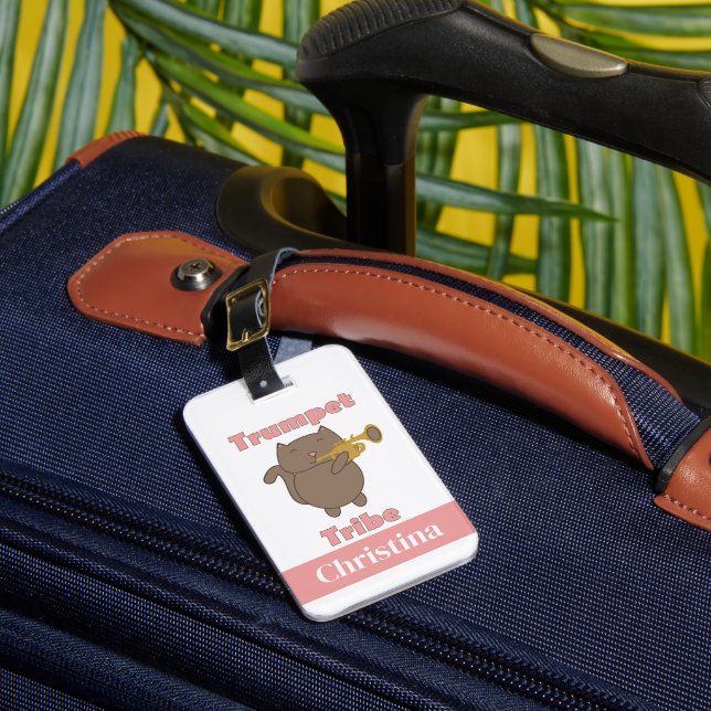 Étiquette À Bagage Trumpet Tribe Brown Cat Pink Personalize (Insitu Rectoal 1)