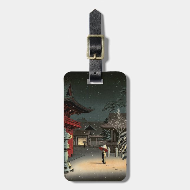 Étiquette À Bagage Tsuchiya Koitsu - Neige au temple de Nezu (Devant Vertical)
