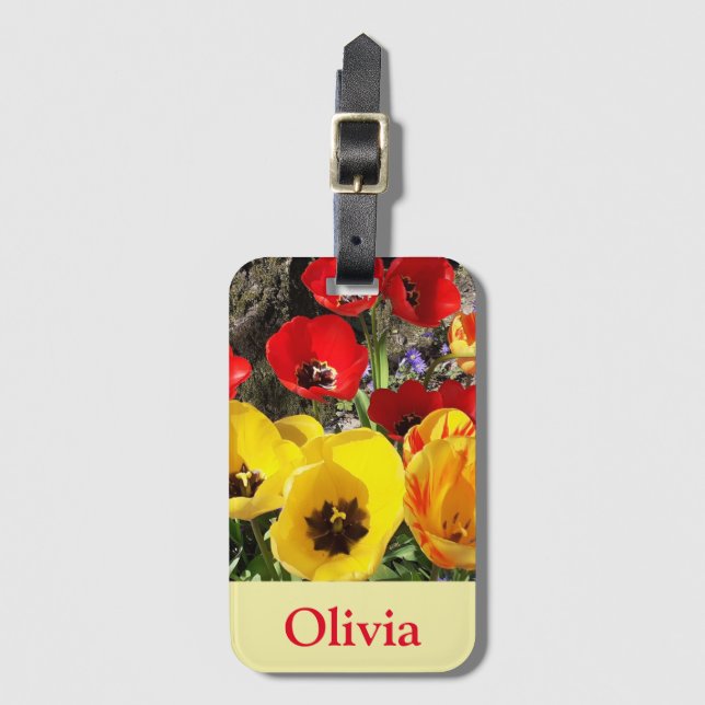 Étiquette À Bagage Tulipes jaunes et rouges (Devant Vertical)