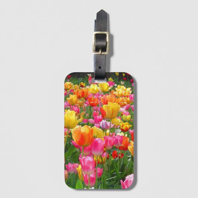 Étiquette À Bagage Tulipes roses jaunes de rouge orange (Devant Vertical)