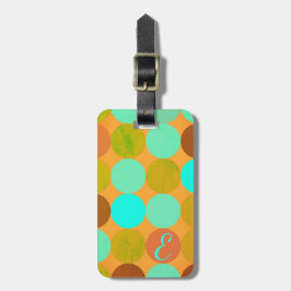 Étiquette À Bagage Turquoise Bleu Vert & Cercles Orange Monogramme