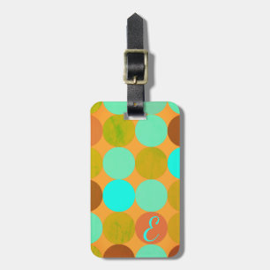 Étiquette À Bagage Turquoise Bleu Vert & Cercles Orange Monogramme
