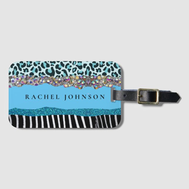 Étiquette À Bagage Turquoise Blue Turquoise Girl Moderne Glam Retro (Devant Horizontal)