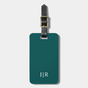 Étiquette À Bagage Turquoise foncé et blanc I Monogramme moderne