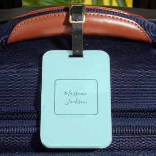 Étiquette À Bagage Turquoise Pâle Minimaliste Ajouter un Nom Personna