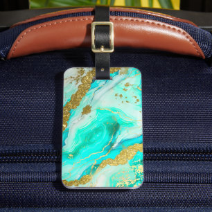 Étiquette À Bagage Turquoise Turquoise Encre d'alcool Faux Or Personn