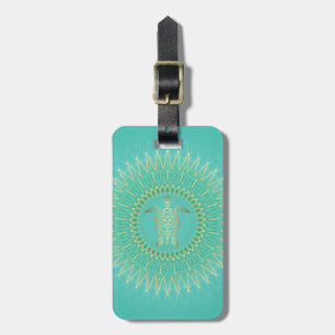 Étiquette À Bagage Turquoise Turtle Tribal Animal Mandala
