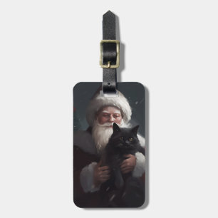 Étiquette À Bagage Tuxedo Chat avec Noël Festif du Père Noël
