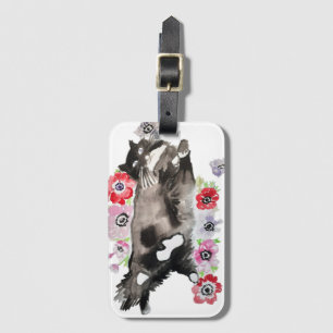 Étiquette À Bagage Tuxedo Chat Cute Jolie Fleurs Chats Aquarelle