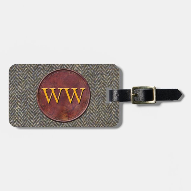 Étiquette À Bagage Tweed exécutif de voyage + Monogramme fait sur (Devant horizontal)