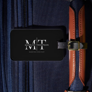 Étiquette À Bagage Typographie moderne Monogramme Noir