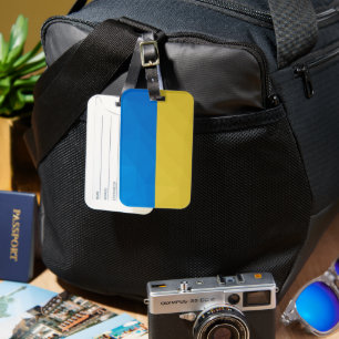 Étiquette À Bagage Ukraine drapeau bleu jaune motif maillage géométri