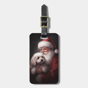 Étiquette À Bagage Un caniche au Père Noël Festif
