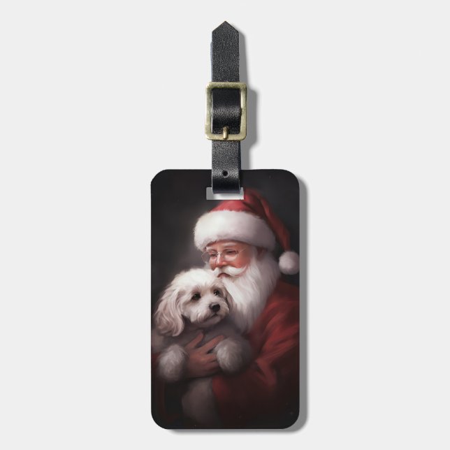 Étiquette À Bagage Un caniche au Père Noël Festif (Devant Vertical)