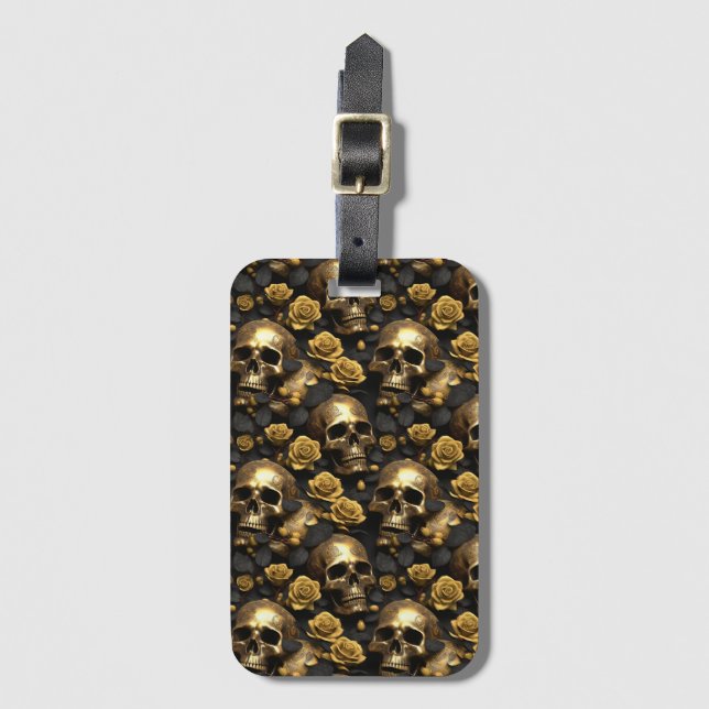 Étiquette À Bagage Un crâne et une série Rose 8 (Devant Vertical)