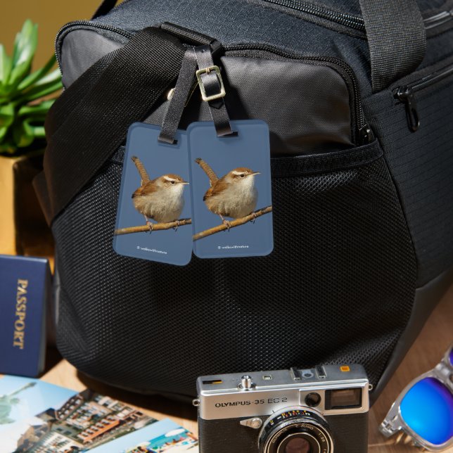 Étiquette À Bagage Un curieux Wren de Bewick's Wren dans l'arbre (Recto & Verso)