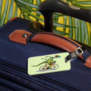 Étiquette À Bagage Un Dinosaure Anabisetia À Vélo.