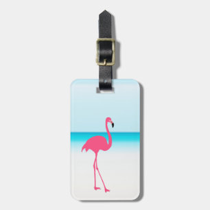 Étiquette À Bagage Un joli flamant rose sur la plage