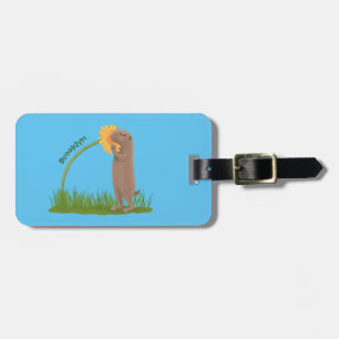 Étiquette À Bagage Un mignon chien de prairie reniflant la caricature