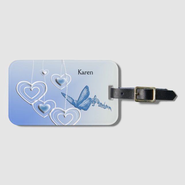 Étiquette À Bagage Un papillon et des coeurs (Devant Horizontal)
