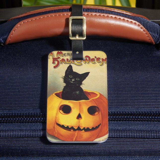 Étiquette À Bagage Une joyeuse Halloween par Ellen Clapsaddle, Chat V (Insitu Rectoal 2)
