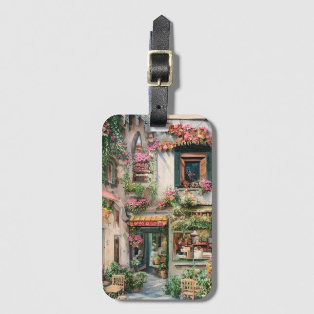 Étiquette À Bagage Une scène de rue italienne Ephemera Design Series  (Devant Vertical)