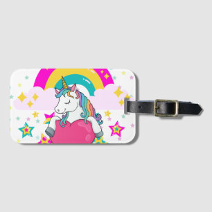Étiquette À Bagage Unicorne arc-en-ciel avec étoiles