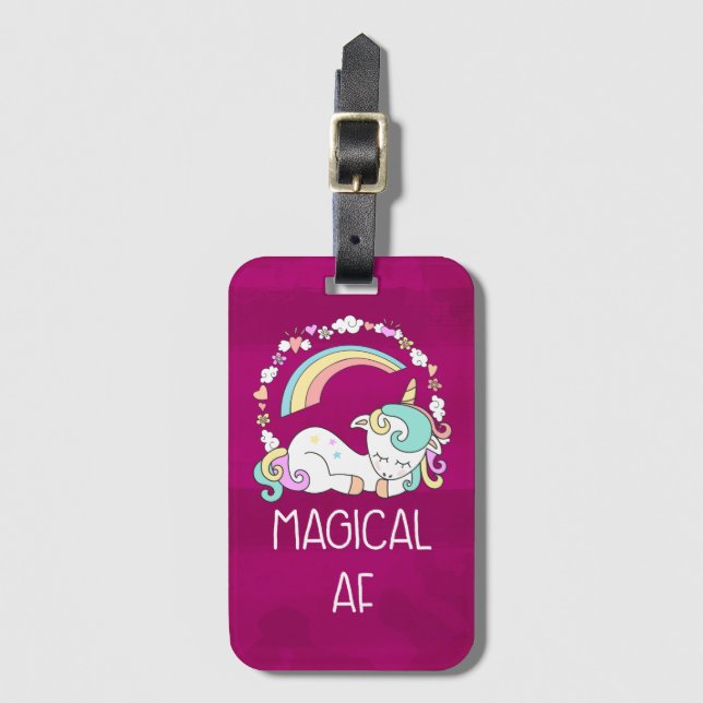 Étiquette À Bagage Unicorne drôle dire magique AF (Devant Vertical)