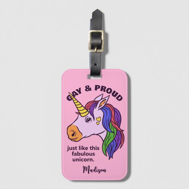 Étiquette À Bagage Unicorne Gay Texte Personnalisé (Devant Vertical)
