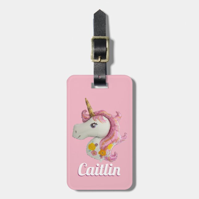 Étiquette À Bagage Unicorne rose personnalisée (Devant Vertical)