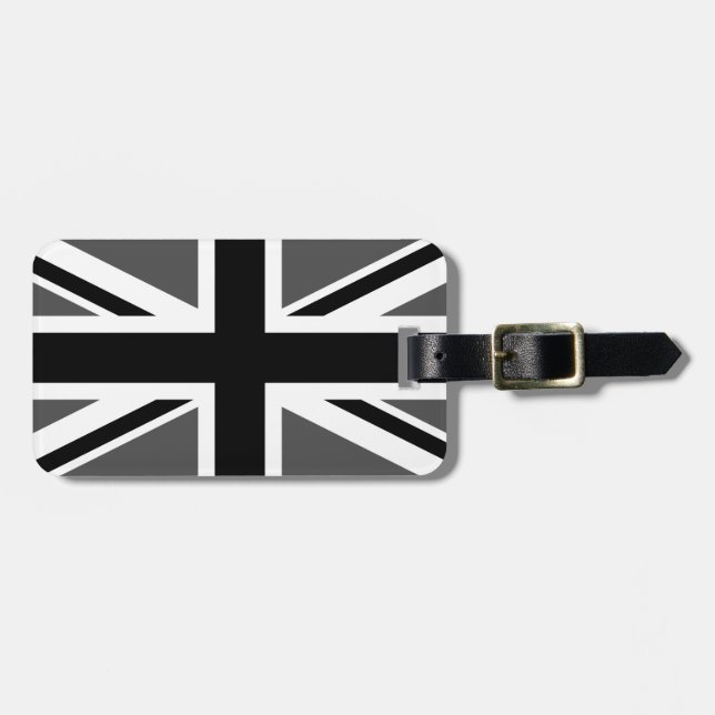 Étiquette À Bagage Union Jack noire et grise (Devant horizontal)