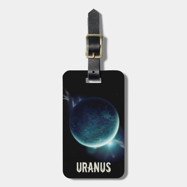 Étiquette À Bagage Uranus bleu planète 3d espace univers illustration (Devant Vertical)