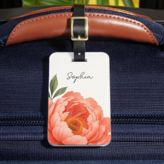 Étiquette À Bagage Vacances Fleur Florale Orange Vert Beige Personnal