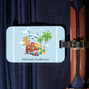 Étiquette À Bagage Vacances personnalisées Art Blue Travel