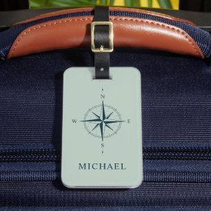 Étiquette À Bagage Vacances personnalisées de style campass vert saug
