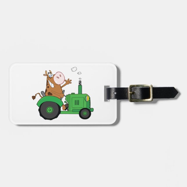 Étiquette À Bagage Vache conduisant un tracteur (Devant horizontal)