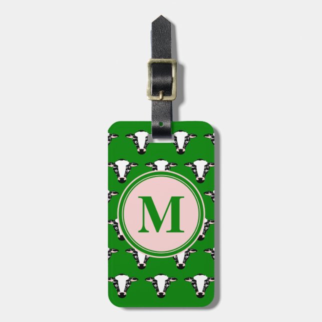 Étiquette À Bagage VACHE FACE carrelage zazzle motif vert foncé.png (Devant Vertical)