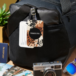 Étiquette À Bagage Vachette animale à la crème Brown