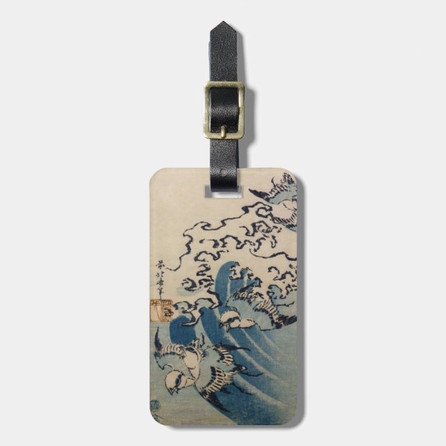 Étiquette À Bagage Vagues et oiseaux, c.1825 (copie de bois de (Devant Vertical)